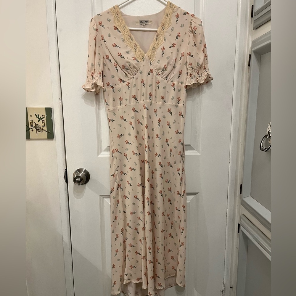 Floral Cream Dress with Lace Trim